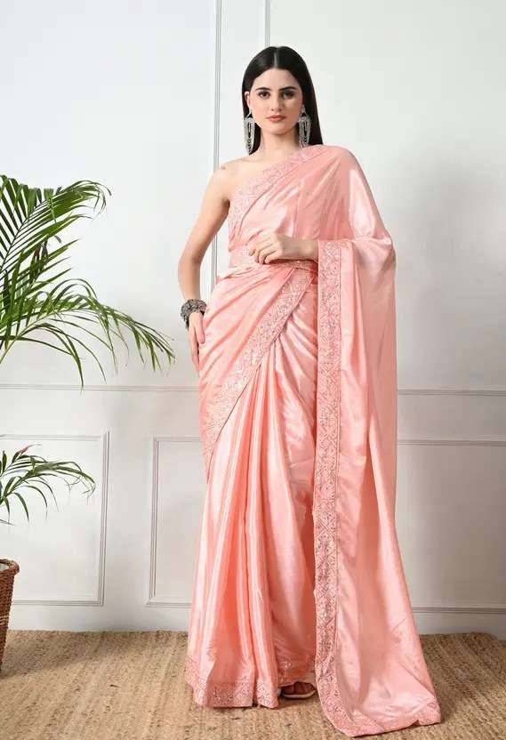 Peach Embroidered Bollywood Chiffon Saree - Subtle Elegance for Every Occasion