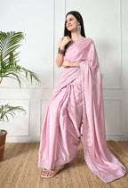 Elegant Pink Embroidered Bollywood Chiffon Saree - Party & Wedding Ready