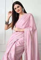 Elegant Pink Embroidered Bollywood Chiffon Saree - Party & Wedding Ready