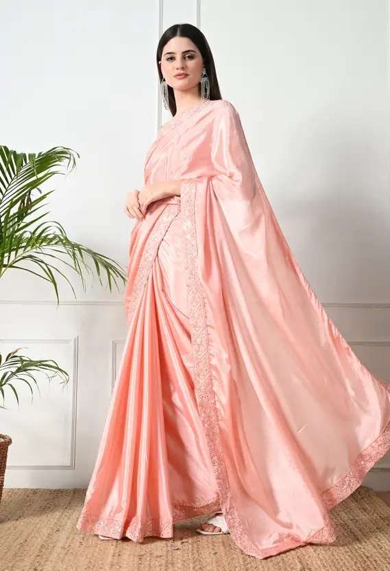 Peach Embroidered Bollywood Chiffon Saree - Subtle Elegance for Every Occasion