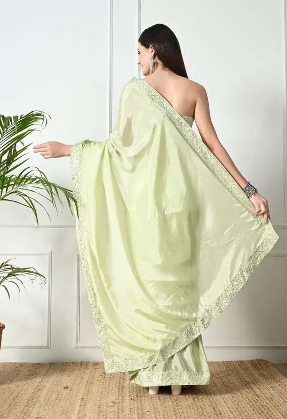 Light Green Embroidered Bollywood Chiffon Saree - Festive Glow in Every Drape