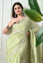 Light Green Embroidered Bollywood Chiffon Saree - Festive Glow in Every Drape
