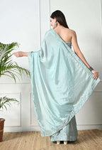 Bollywood Style Sky Blue Saree with Embroidery Work â€“ Grace Redefined
