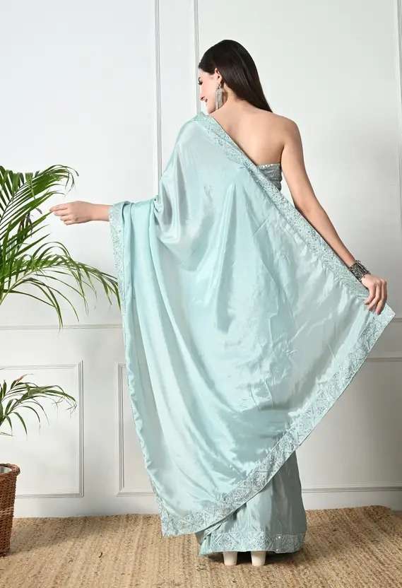 Bollywood Style Sky Blue Saree with Embroidery Work â€“ Grace Redefined