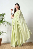 Light Green Embroidered Bollywood Chiffon Saree - Festive Glow in Every Drape