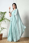 Bollywood Style Sky Blue Saree with Embroidery Work â€“ Grace Redefined