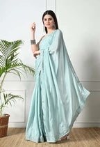 Bollywood Style Sky Blue Saree with Embroidery Work â€“ Grace Redefined