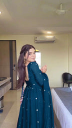 Luxury Blue Anarkali Ensemble â€“ 4-Meter Flair with Thread & Sequence Lace Dupatta