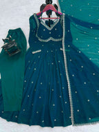 Luxury Blue Anarkali Ensemble â€“ 4-Meter Flair with Thread & Sequence Lace Dupatta