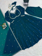 Luxury Blue Anarkali Ensemble â€“ 4-Meter Flair with Thread & Sequence Lace Dupatta
