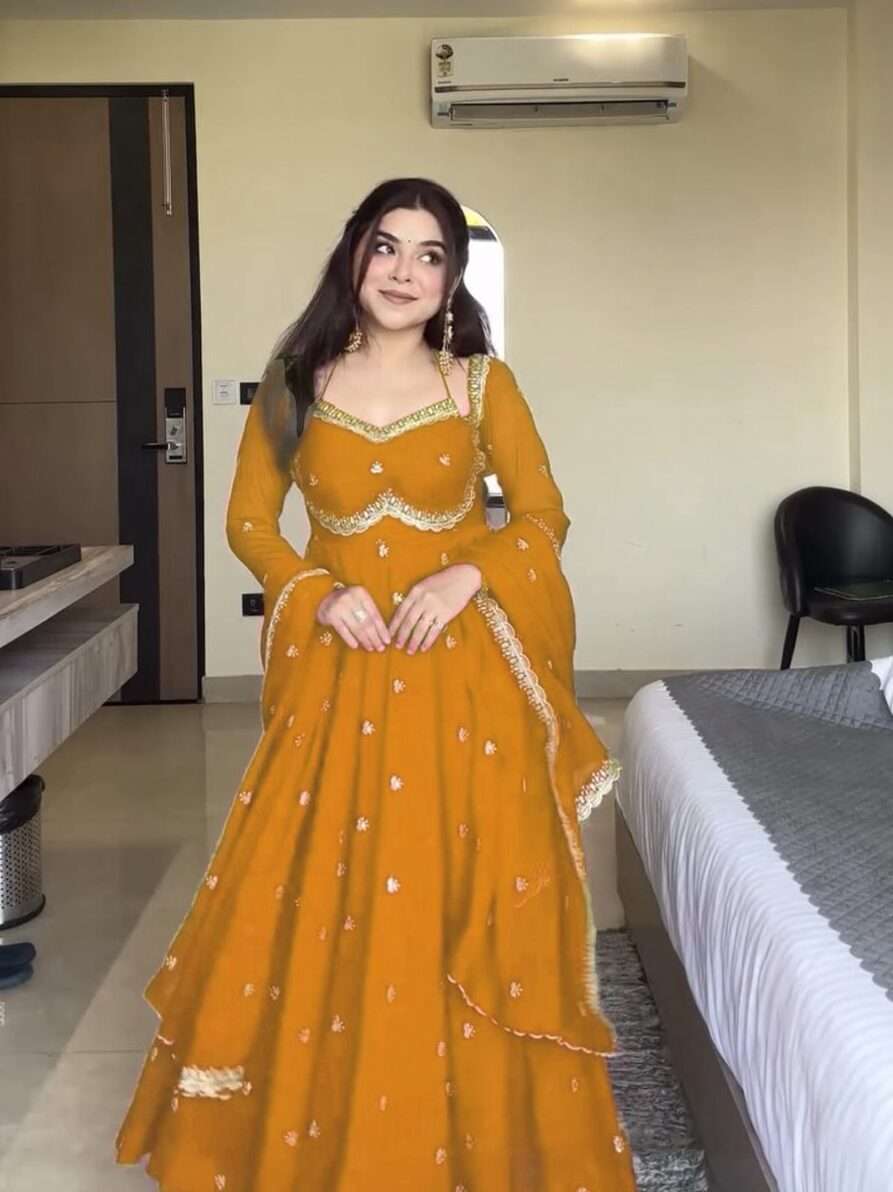 Designer Yellow Anarkali Suit â€“ Heavy Thread Embroidery & Sequence Work