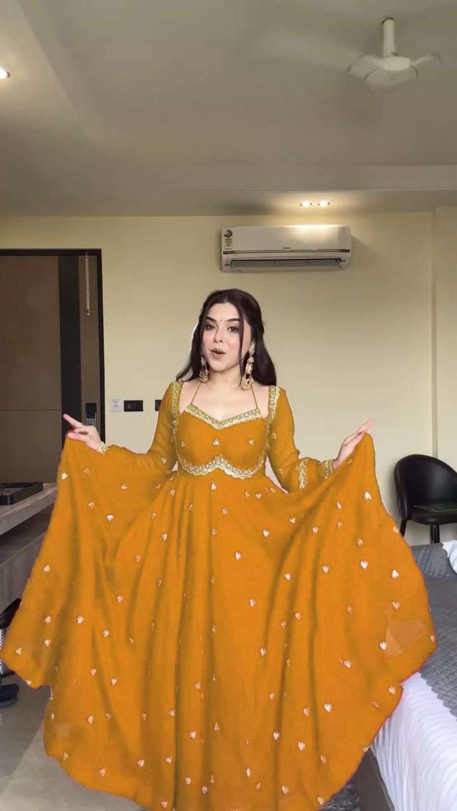 Designer Yellow Anarkali Suit â€“ Heavy Thread Embroidery & Sequence Work