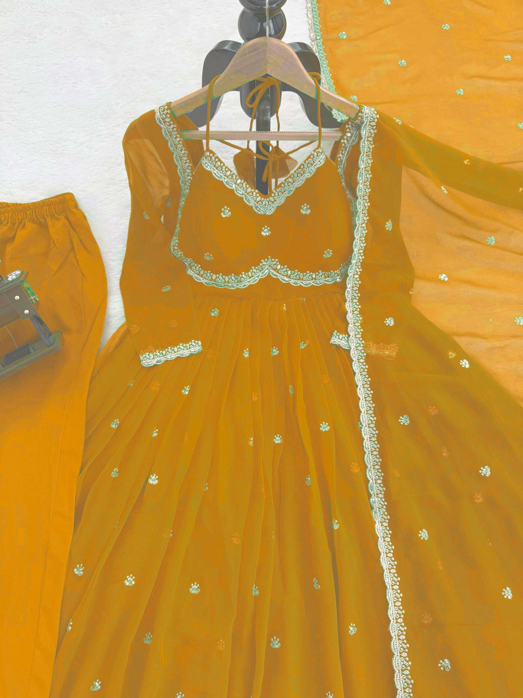 Designer Yellow Anarkali Suit â€“ Heavy Thread Embroidery & Sequence Work