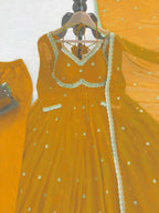 Designer Yellow Anarkali Suit â€“ Heavy Thread Embroidery & Sequence Work