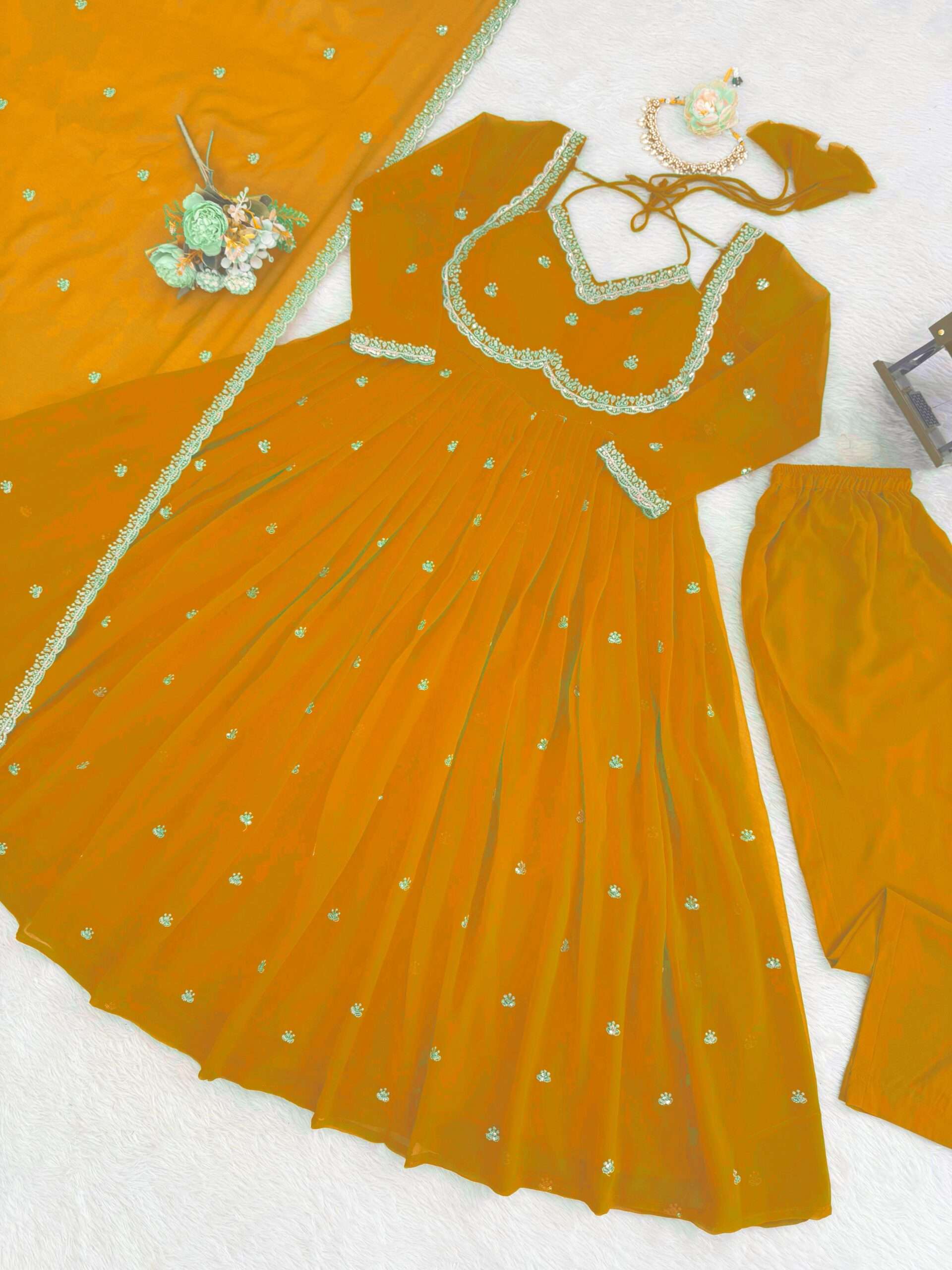 Designer Yellow Anarkali Suit â€“ Heavy Thread Embroidery & Sequence Work