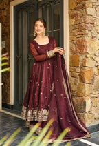 Royal Maroon Embroidered Sharara â€“ Gold Crazy Fabric, Sequin Detailing & Lace Dupatta