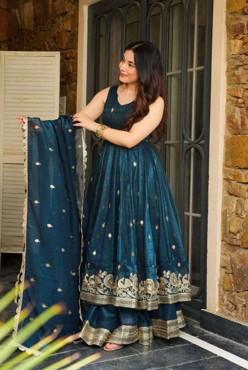 Blue Party Wear Sharara Suit â€“ Heavy Embroidery Sequin & Lace Detailing with Dupatta