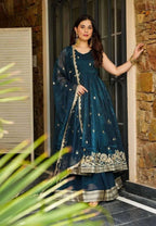 Blue Party Wear Sharara Suit â€“ Heavy Embroidery Sequin & Lace Detailing with Dupatta