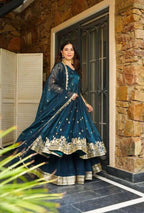 Blue Party Wear Sharara Suit â€“ Heavy Embroidery Sequin & Lace Detailing with Dupatta