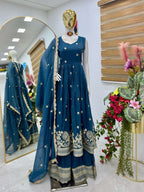 Blue Party Wear Sharara Suit â€“ Heavy Embroidery Sequin & Lace Detailing with Dupatta