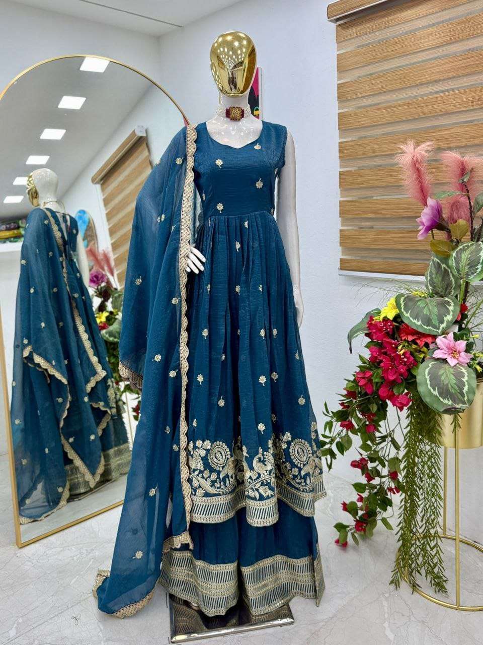 Blue Party Wear Sharara Suit â€“ Heavy Embroidery Sequin & Lace Detailing with Dupatta