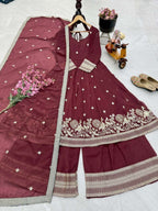 Royal Maroon Embroidered Sharara â€“ Gold Crazy Fabric, Sequin Detailing & Lace Dupatta