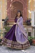Luxury Purple Embroidered Gown â€“ Star Georgette Fabric with Designer Lace Dupatta