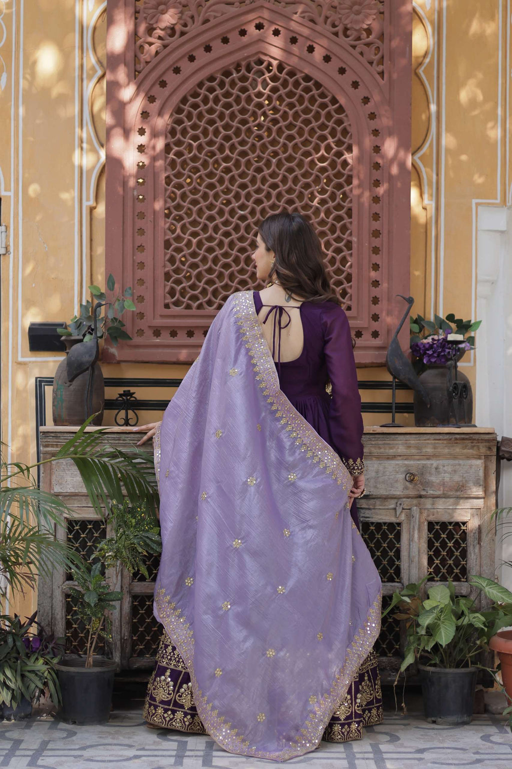 Luxury Purple Embroidered Gown â€“ Star Georgette Fabric with Designer Lace Dupatta