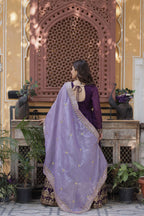 Luxury Purple Embroidered Gown â€“ Star Georgette Fabric with Designer Lace Dupatta