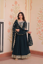 Rama Faux Blooming Gown – Zari Sequence Embroidery & Designer Lace Dupatta