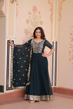 Rama Faux Blooming Gown – Zari Sequence Embroidery & Designer Lace Dupatta