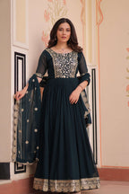 Rama Faux Blooming Gown – Zari Sequence Embroidery & Designer Lace Dupatta
