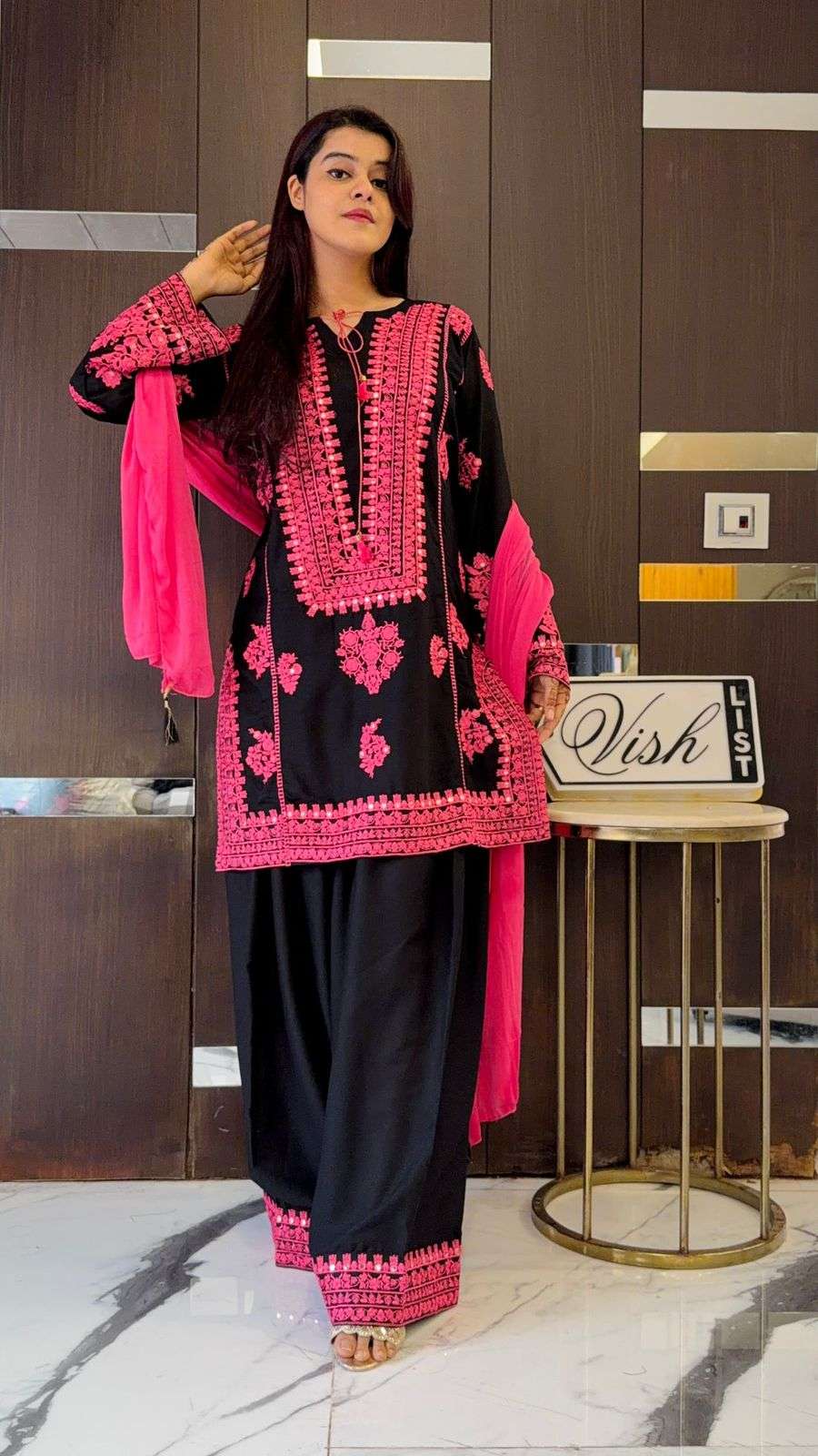 Pure Crepe Silk Embroidered Suit Set with Real Mirror Work