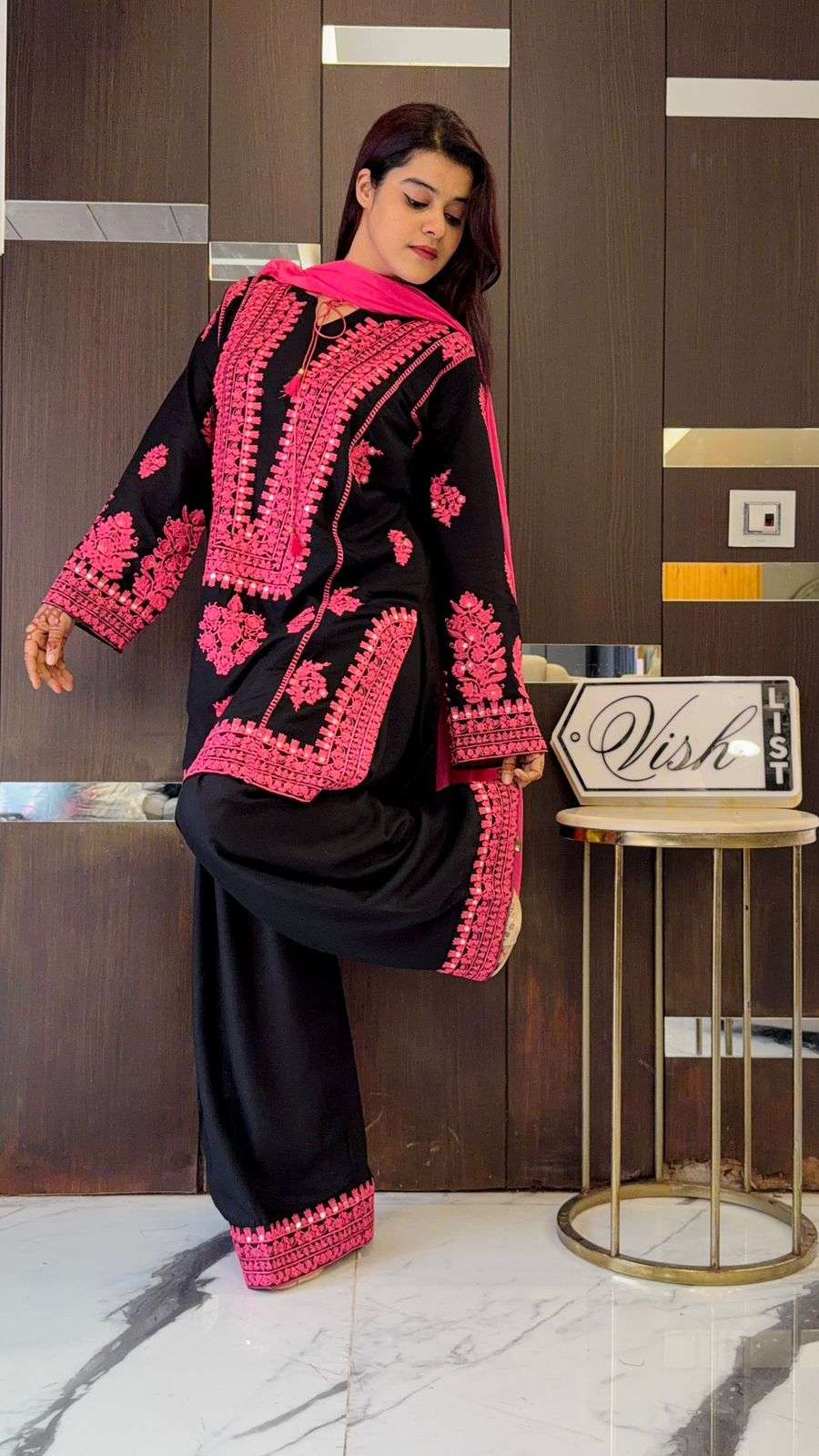 Pure Crepe Silk Embroidered Suit Set with Real Mirror Work