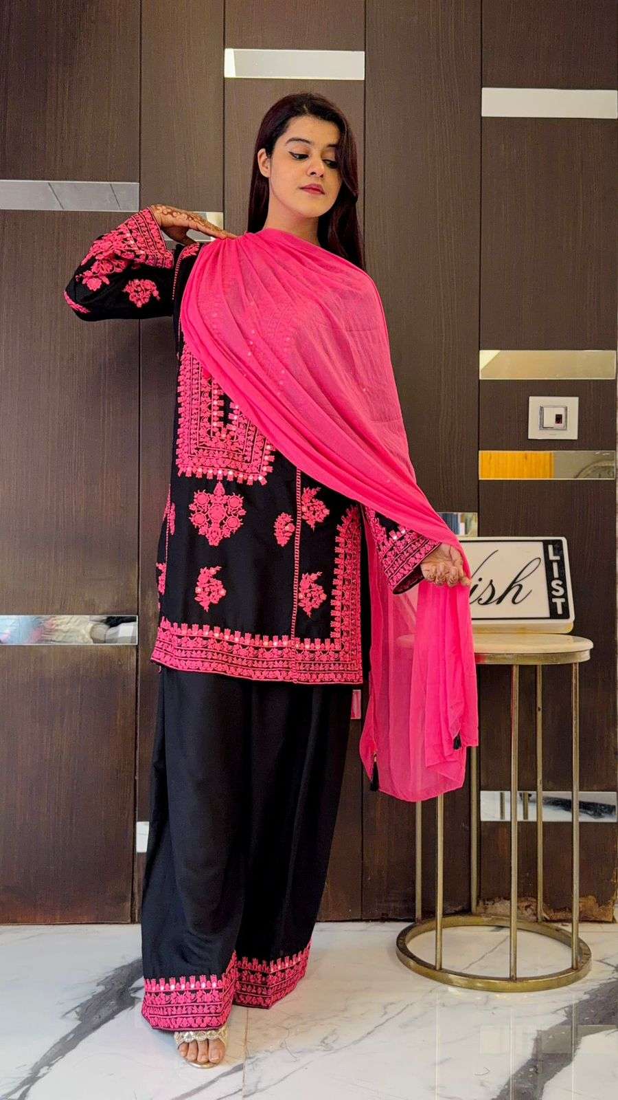 Pure Crepe Silk Embroidered Suit Set with Real Mirror Work