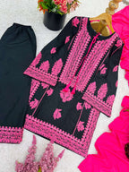 Pure Crepe Silk Embroidered Suit Set with Real Mirror Work