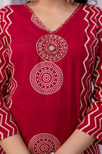 Cotton Embroidered Kurta Pant with Original Mirror Work Printed Dupatta