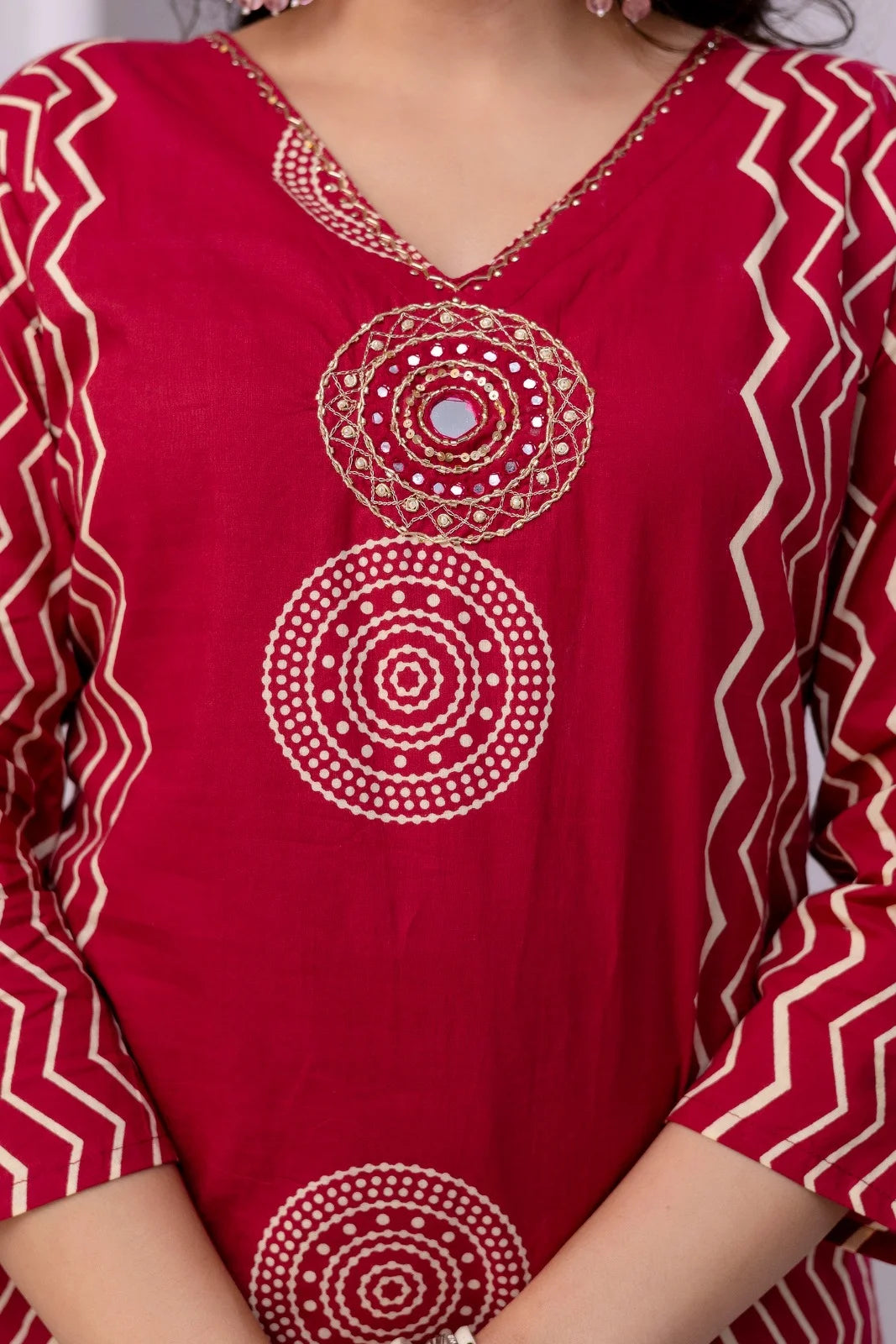 Cotton Embroidered Kurta Pant with Original Mirror Work Printed Dupatta