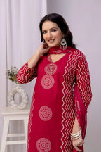 Cotton Embroidered Kurta Pant with Original Mirror Work Printed Dupatta