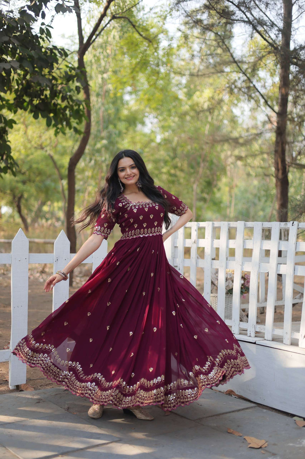 Designer Faux Blooming Gown with Zari & Sequins Work