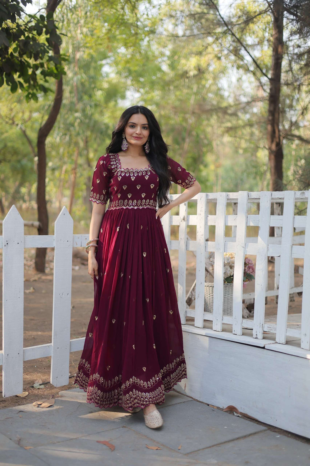 Designer Faux Blooming Gown with Zari & Sequins Work