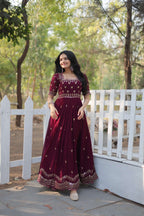 Designer Faux Blooming Gown with Zari & Sequins Work