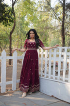 Designer Faux Blooming Gown with Zari & Sequins Work