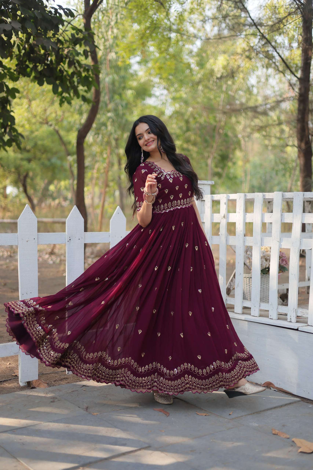 Designer Faux Blooming Gown with Zari & Sequins Work