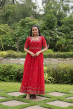 Elegant Faux Blooming Gown â€“ Zari & Sequence Embroidered Luxury