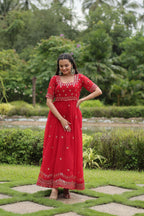 Elegant Faux Blooming Gown â€“ Zari & Sequence Embroidered Luxury