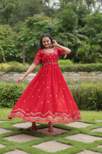 Elegant Faux Blooming Gown â€“ Zari & Sequence Embroidered Luxury