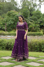 Royal Partywear Gown â€“ Faux Blooming Embroidery with Square Neck