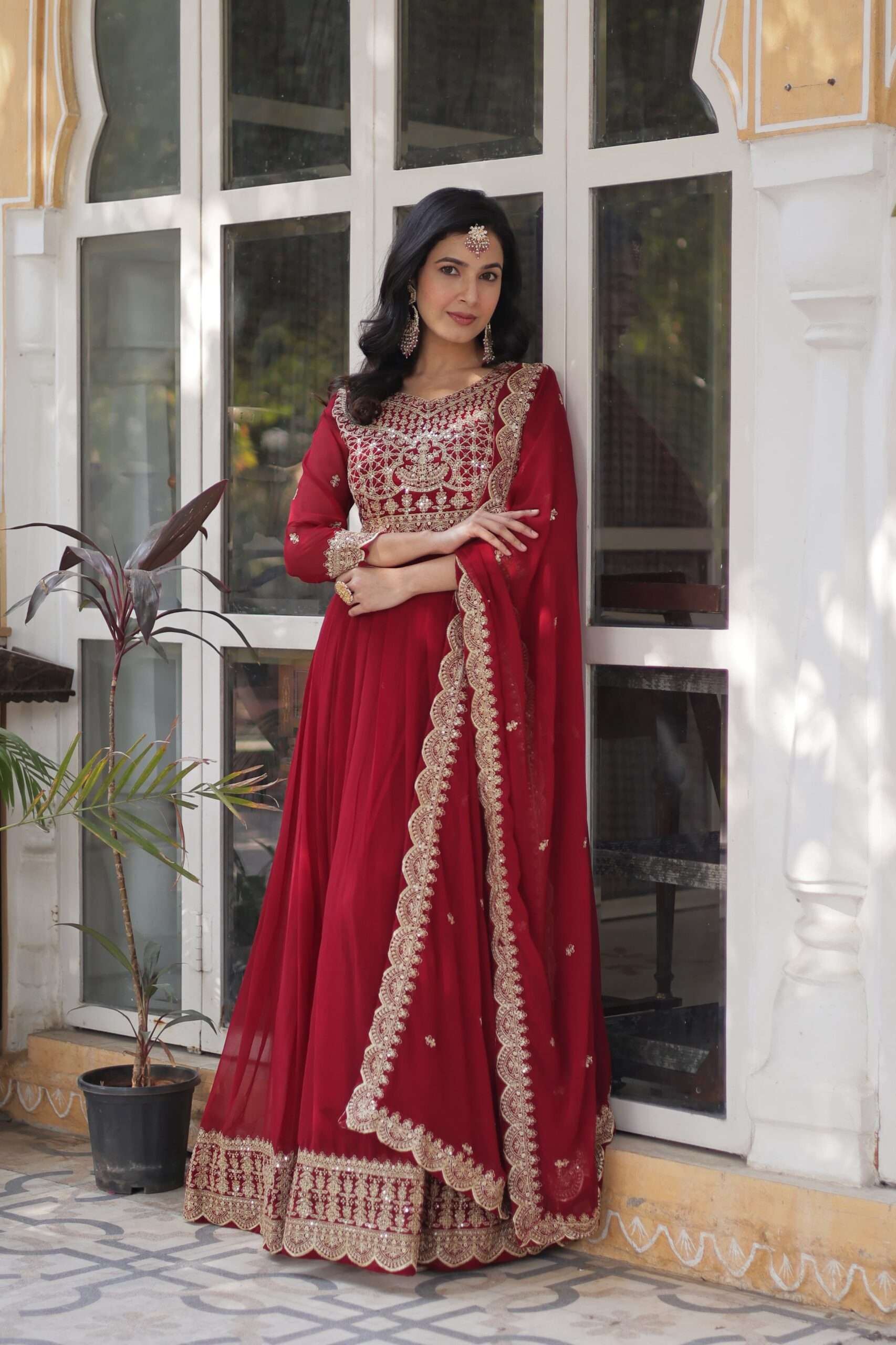 Graceful Faux Blooming Gown with Heavy Embroidery & Dupatta