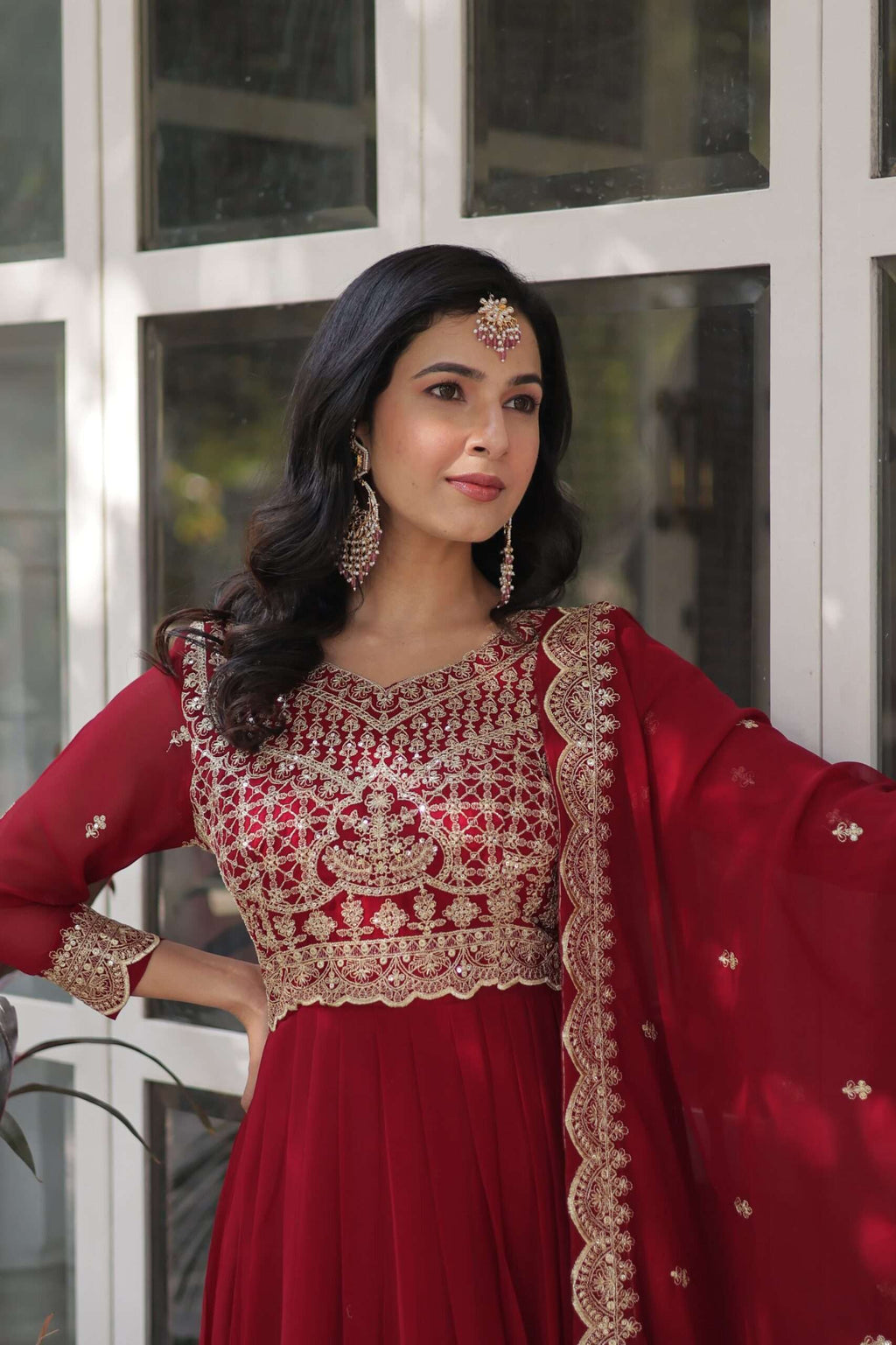 Graceful Faux Blooming Gown with Heavy Embroidery & Dupatta